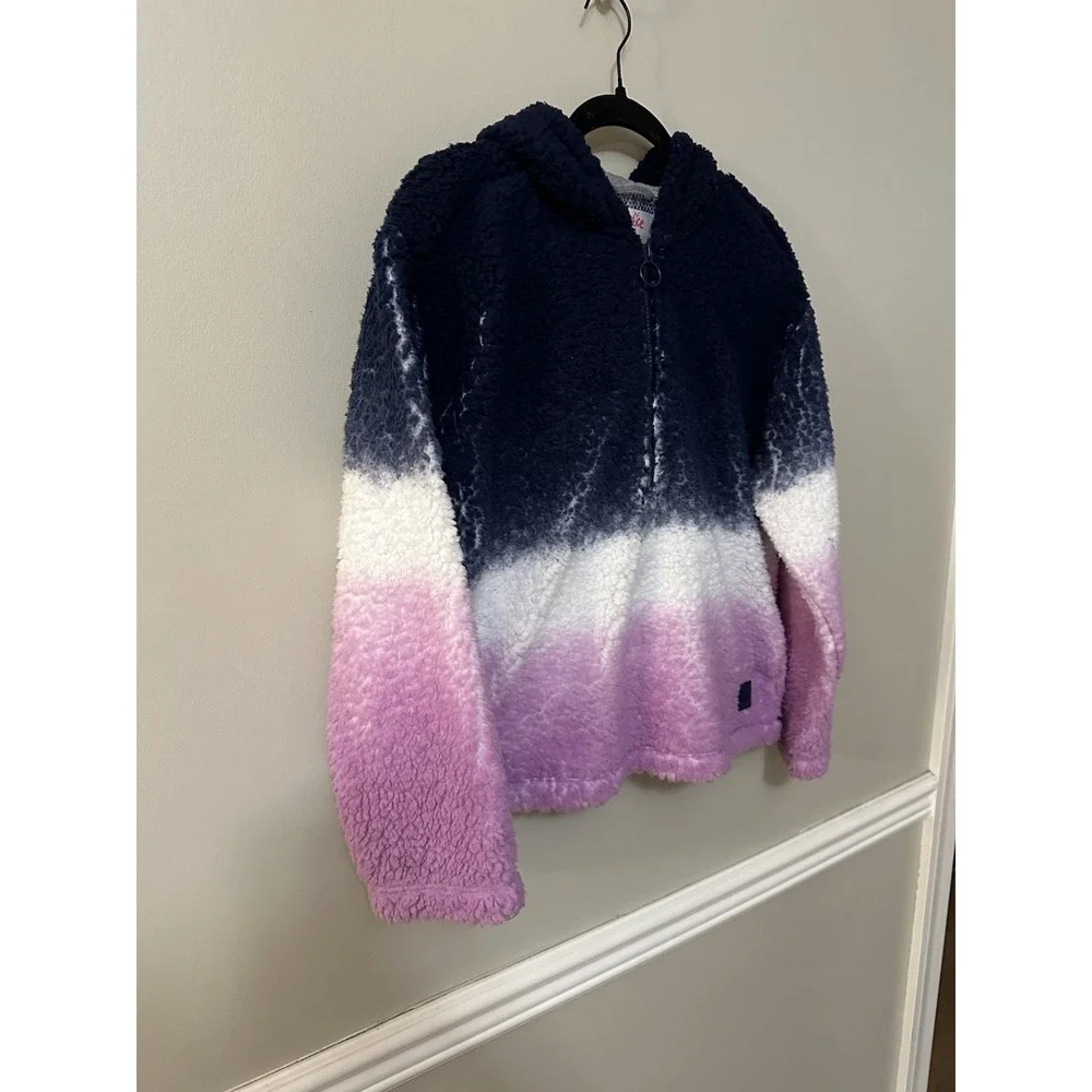 Justice‎ Girls Sherpa Hoodie Blue Size 16/18 Dip Dye Quarter Zip Pockets Logo